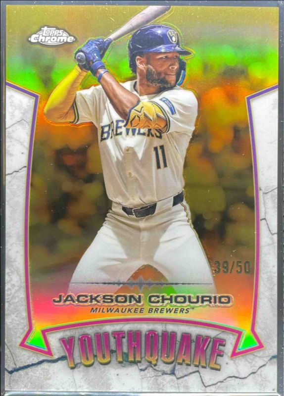 Jackson Chourio 2025 Topps Chrome #YQ-44 Youthquake - Gold Refractor /50 RAW