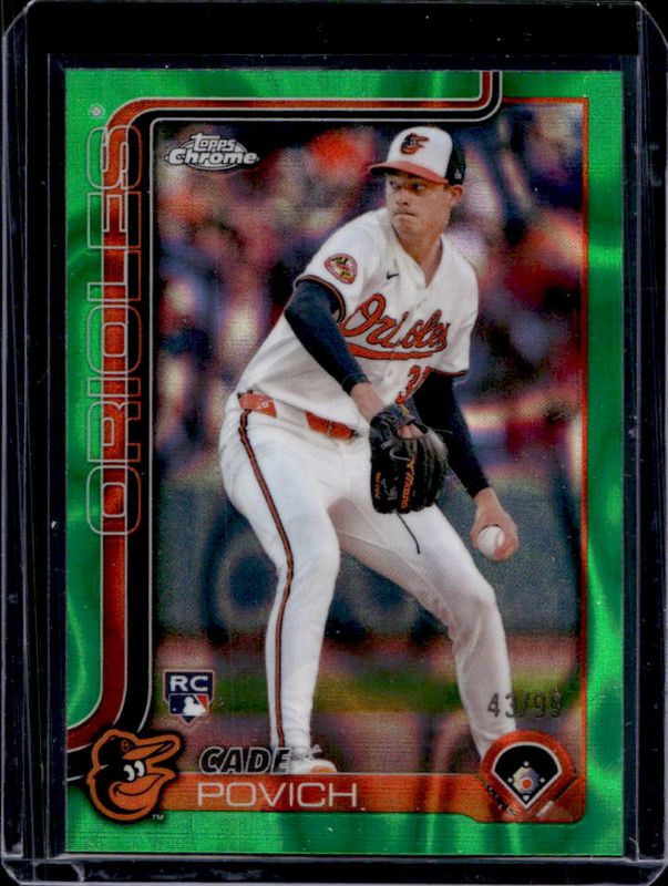Cade Povich 2025 Topps Chrome #140 Green Lava Refractor /99 Rookie RAW