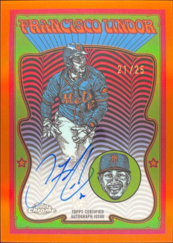 Francisco Lindor 2025 Topps Chrome #UVA-FL Ultraviolet All-Stars Autographs - Orange Refractor /25 RAW