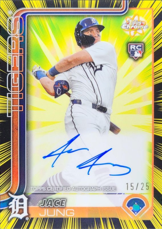 Jace Jung 2025 Topps Chrome #RRA-JJU Radiating Rookies Autographs /25 RAW