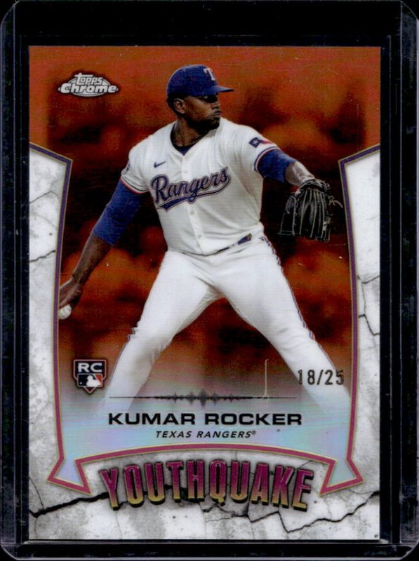 Kumar Rocker 2025 Topps Chrome #YQ-35 Youthquake - Orange Refractor /25 Rookie RAW