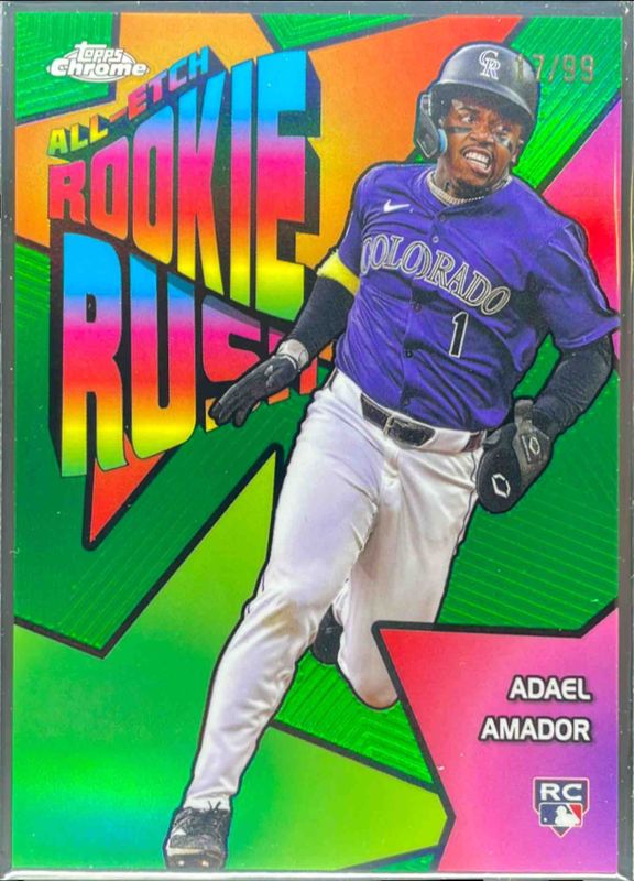 Adael Amador 2025 Topps Chrome #CERR-18 Chrome All-Etch Rookie Rush - Green Refractor /99 RAW