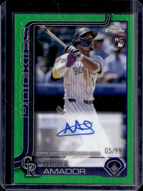 Adael Amador 2025 Topps Chrome #RA-AA Rookie Autographs - Green Refractor /99 RAW