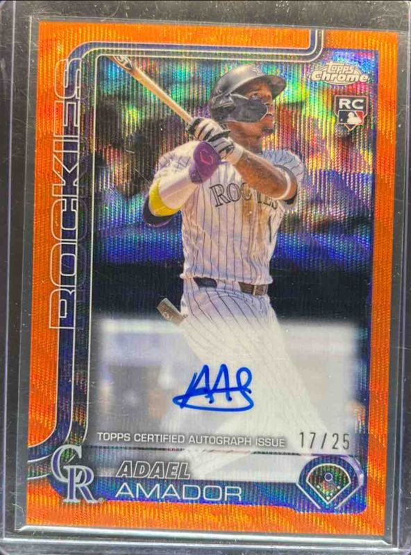 Adael Amador 2025 Topps Chrome #RA-AA Rookie Autographs - Orange Wave Refractor /25 RAW