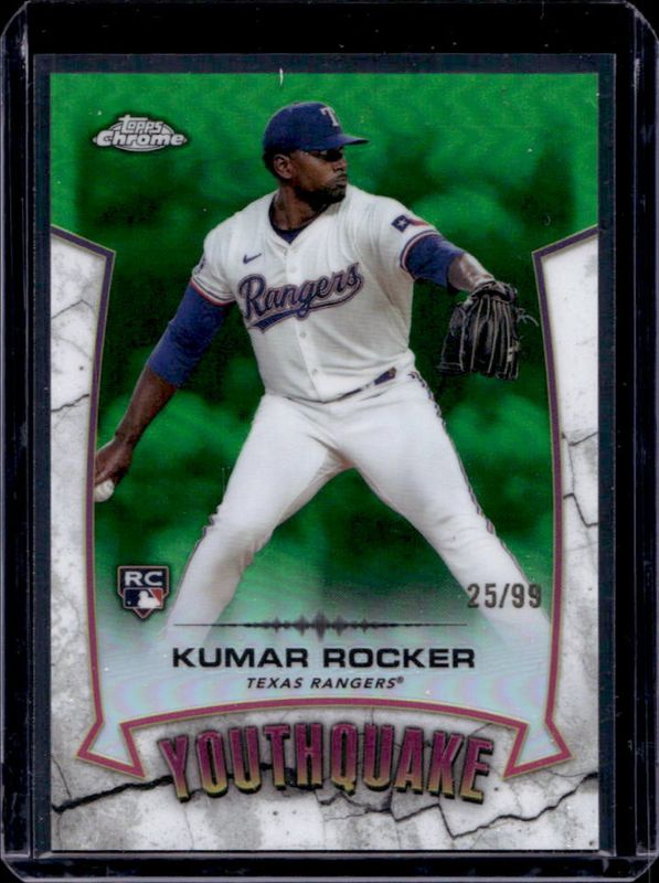 Kumar Rocker 2025 Topps Chrome #YQ-35 Youthquake - Green Refractor /99 Rookie RAW