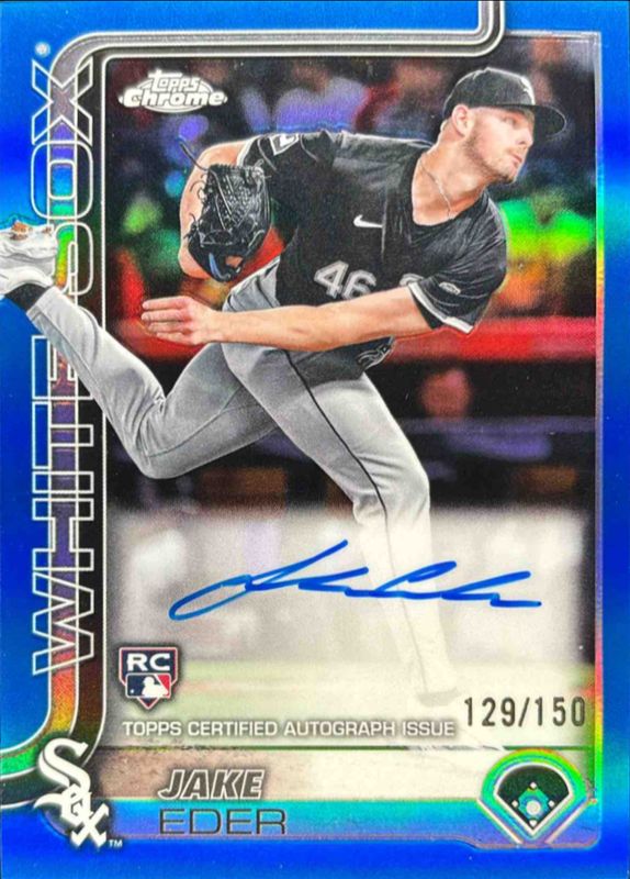 Jake Eder 2025 Topps Chrome #RA-JE Rookie Autographs - Blue Refractor /150 RAW