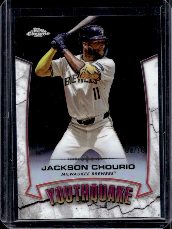 Jackson Chourio 2025 Topps Chrome #YQ-44 Youthquake - Black Refractor /10 RAW