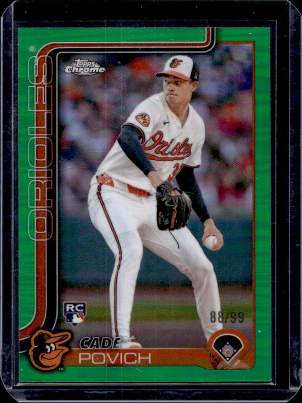 Cade Povich 2025 Topps Chrome #140 Green Refractor /99 Rookie RAW