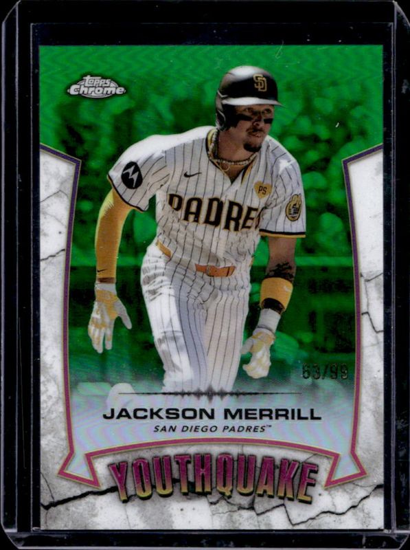 Jackson Merrill 2025 Topps Chrome #YQ-48 Youthquake - Green Refractor /99 RAW