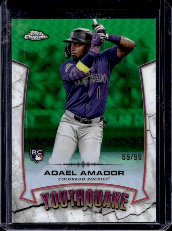 Adael Amador 2025 Topps Chrome #YQ-11 Youthquake - Green Refractor /99 Rookie RAW
