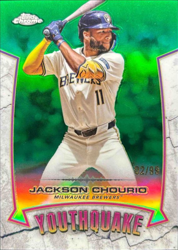 Jackson Chourio 2025 Topps Chrome #YQ-44 Youthquake - Green Refractor /99 RAW