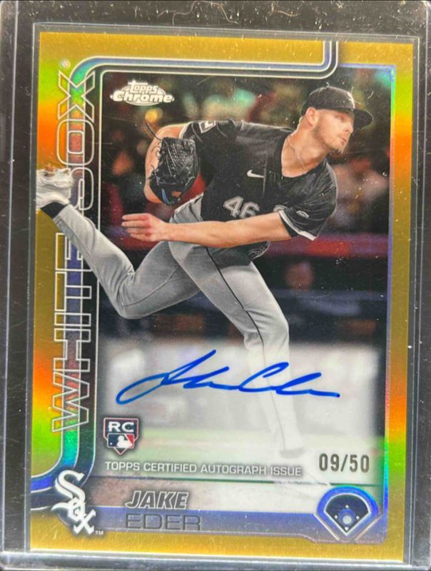 Jake Eder 2025 Topps Chrome #RA-JE Rookie Autographs - Gold Refractor /50 RAW