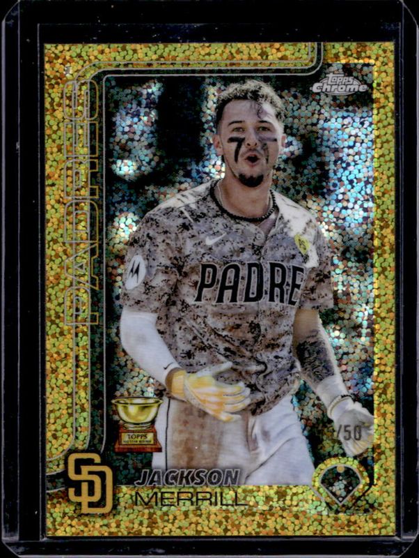 Jackson Merrill 2025 Topps Chrome #61 Base Image Variation - Gold Speckle Refractor /50 RAW