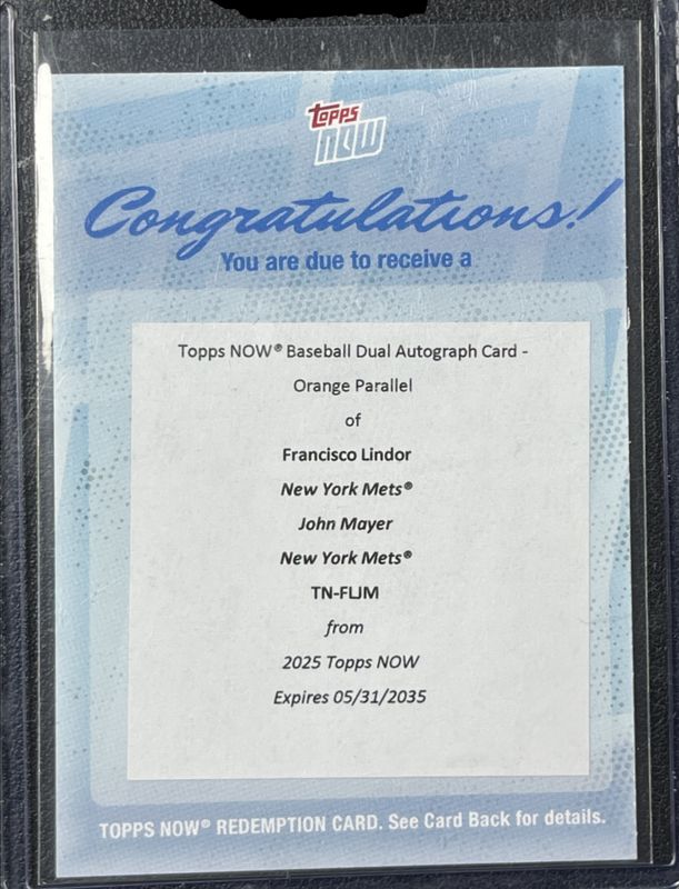 Francisco Lindor 2025 Topps Now #FLJMA Dual Autographs /25 RAW