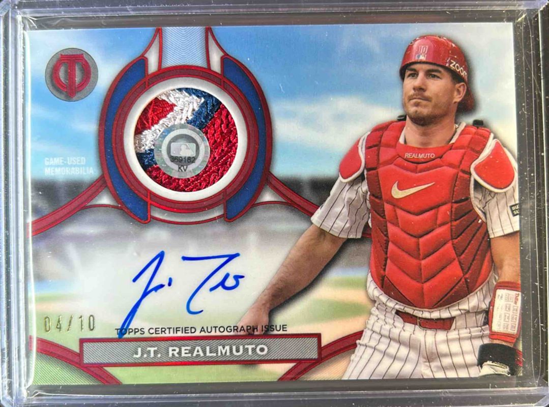 JT Realmuto 2025 Topps Tribute #APA-JTR Autographed Patch - Red /10 RAW