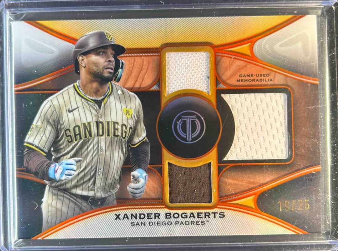 Xander Bogaerts 2025 Topps Tribute #TTR-XB Tribute Triple Relic - Orange /25 RAW