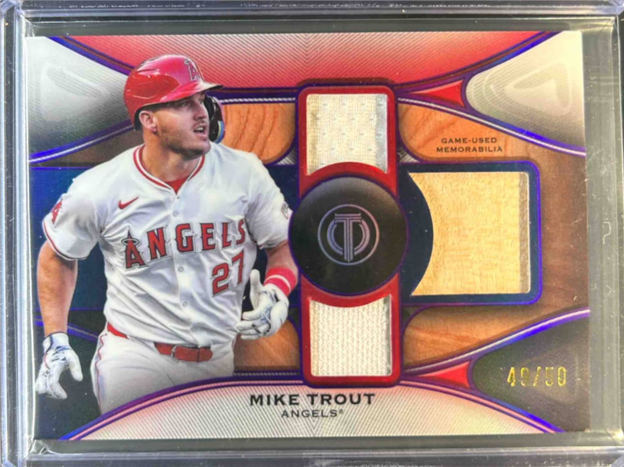 Mike Trout 2025 Topps Tribute #TTR-MT Tribute Triple Relic