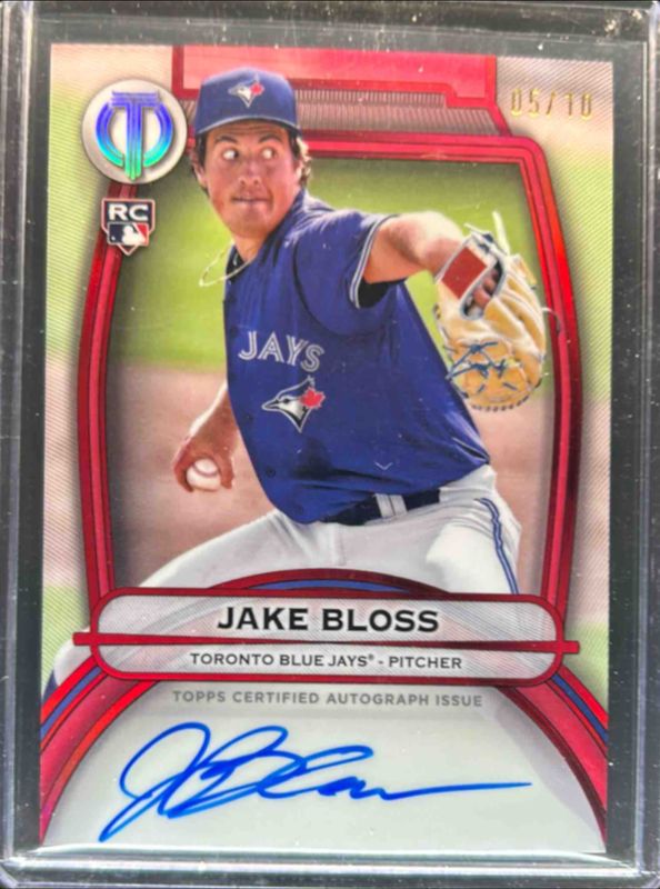 Jake Bloss 2025 Topps Tribute #TA-JB Tribute Autograph - Red /10 Rookie RAW