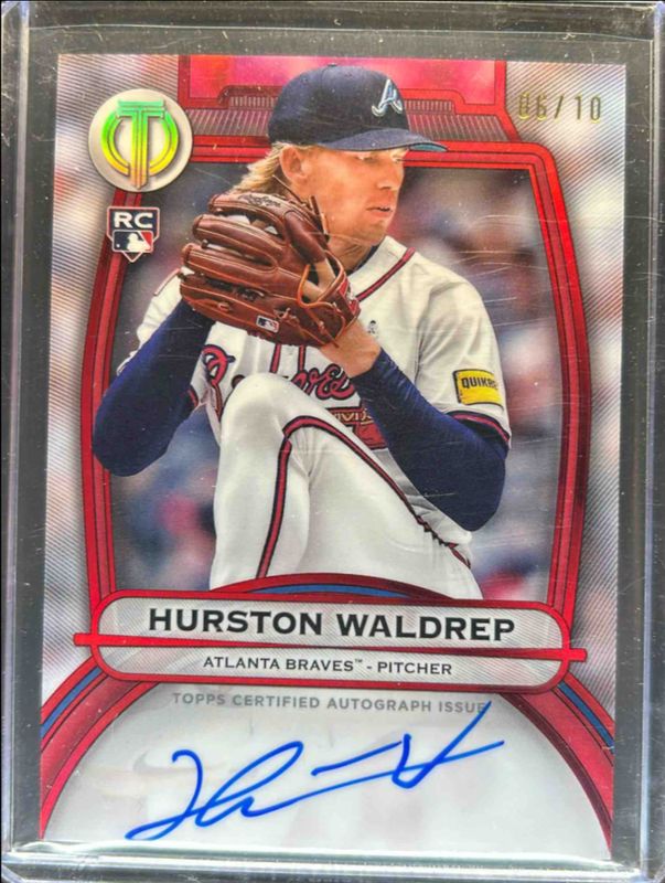 Hurston Waldrep 2025 Topps Tribute #TA-HW Tribute Autograph - Red /10 Rookie RAW