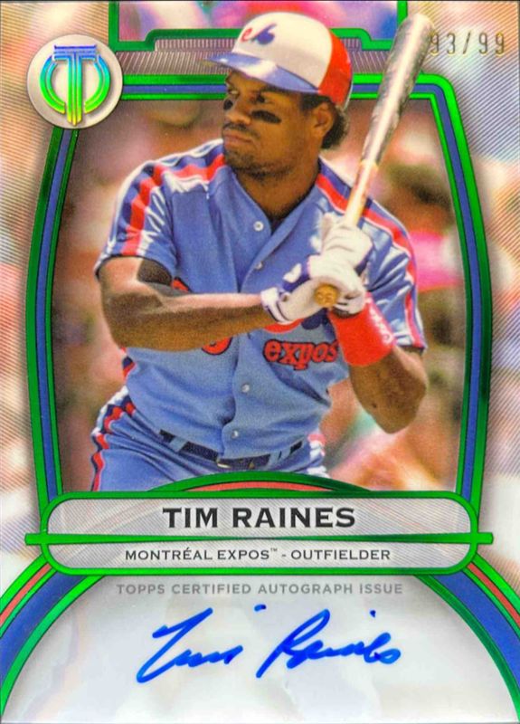 Tim Raines 2025 Topps Tribute #TA-TR Tribute Autograph - Green /99 RAW