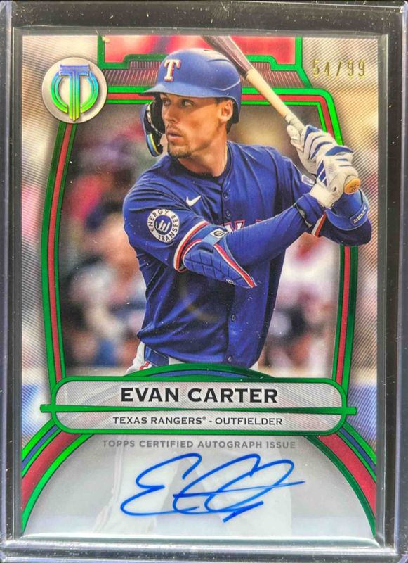 Evan Carter 2025 Topps Tribute #TA-ECA Tribute Autograph - Green /99 RAW