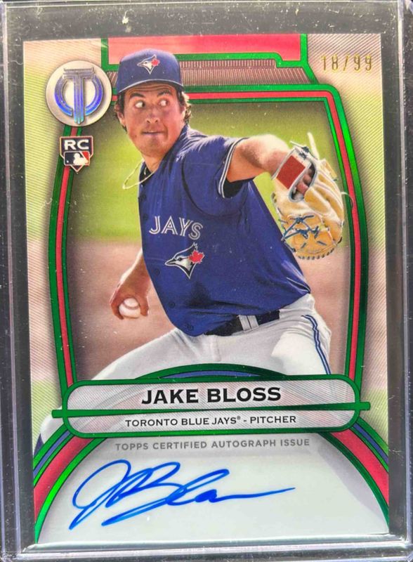 Jake Bloss 2025 Topps Tribute #TA-JB Tribute Autograph - Green /99 Rookie RAW