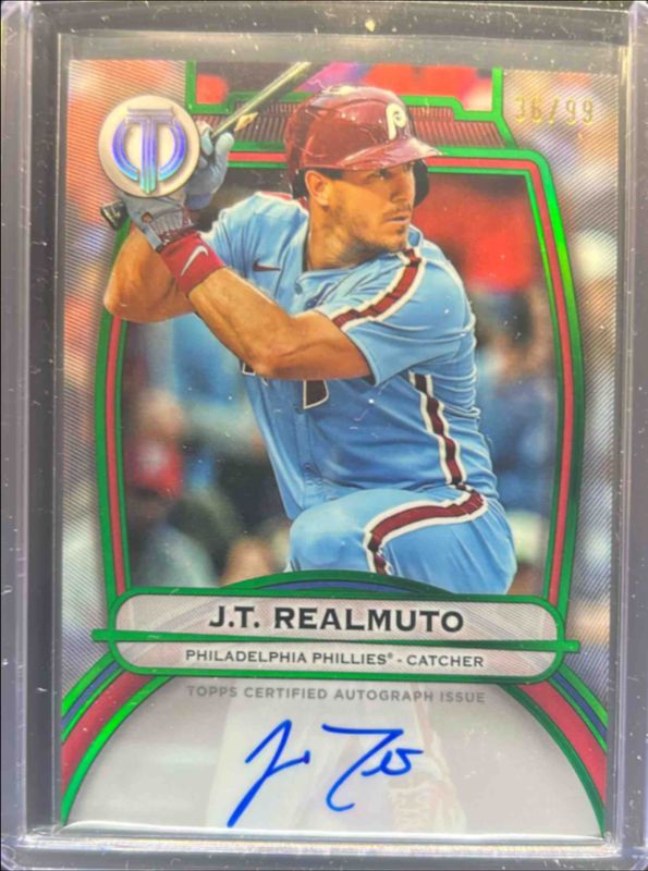 JT Realmuto 2025 Topps Tribute #TA-JTR Tribute Autograph - Green /99 RAW