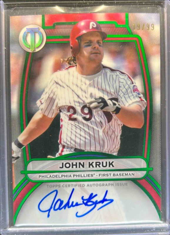 John Kruk 2025 Topps Tribute #TA-JK Tribute Autograph - Green /99 RAW