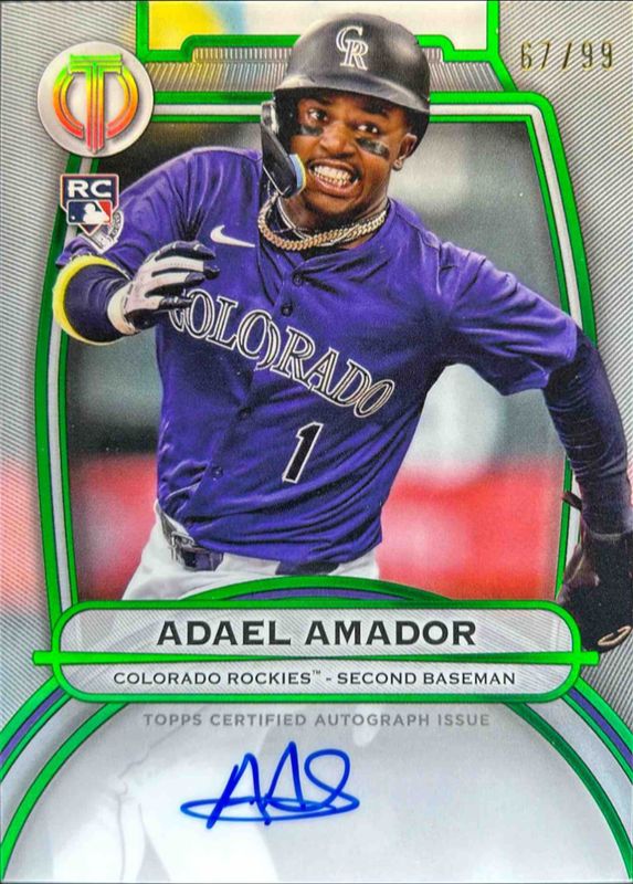 Adael Amador 2025 Topps Tribute #TA-AA Tribute Autograph - Green /99 Rookie RAW