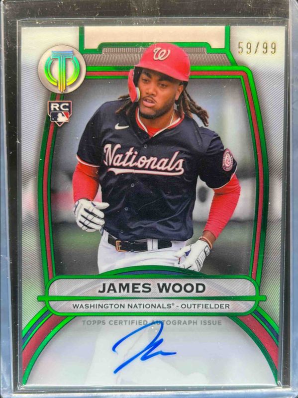 James Wood 2025 Topps Tribute #TA-JWO Tribute Autograph - Green /99 Rookie RAW