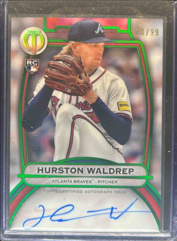 Hurston Waldrep 2025 Topps Tribute #TA-HW Tribute Autograph - Green /99 Rookie RAW