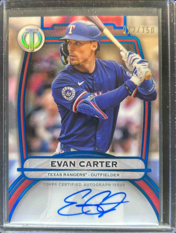 Evan Carter 2025 Topps Tribute #TA-ECA Tribute Autograph - Blue /150 RAW