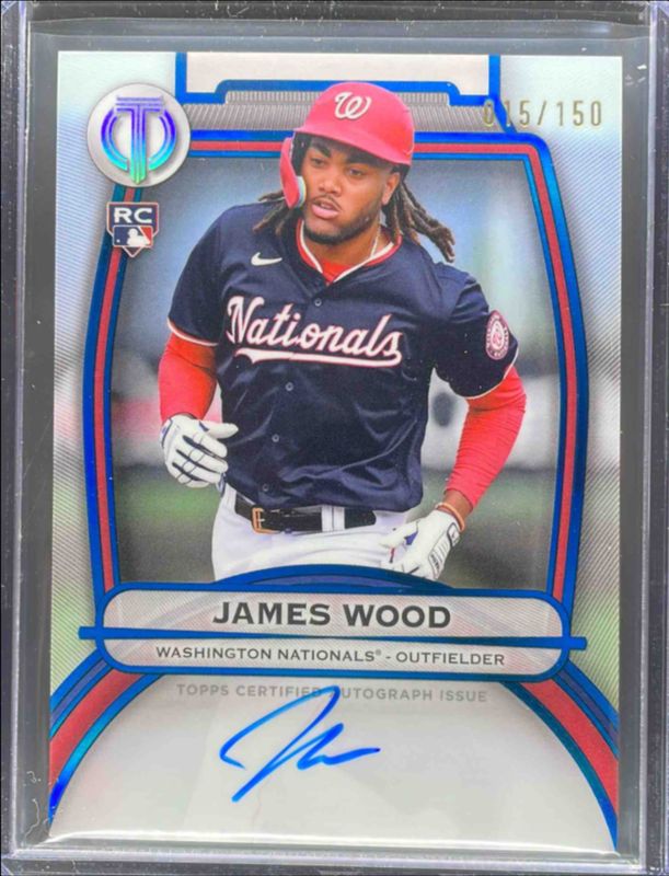 James Wood 2025 Topps Tribute #TA-JWO Tribute Autograph - Blue /150 Rookie RAW