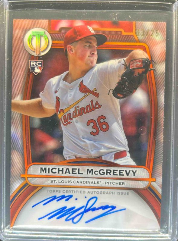 Michael McGreevy 2025 Topps Tribute #TA-MMG Tribute Autograph - Orange /25 Rookie RAW