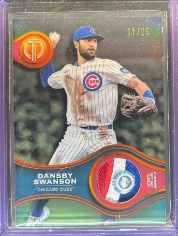 Dansby Swanson 2025 Topps Tribute #SOA-DS Stamp of Approval - Orange /25 RAW