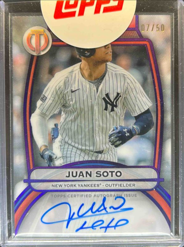 Juan Soto 2025 Topps Tribute #TA-JSO Tribute Autograph - Purple /50 RAW