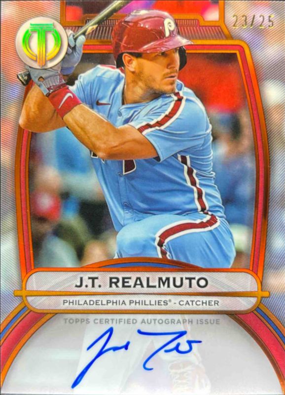 JT Realmuto 2025 Topps Tribute #TA-JTR Tribute Autograph - Orange /25 RAW