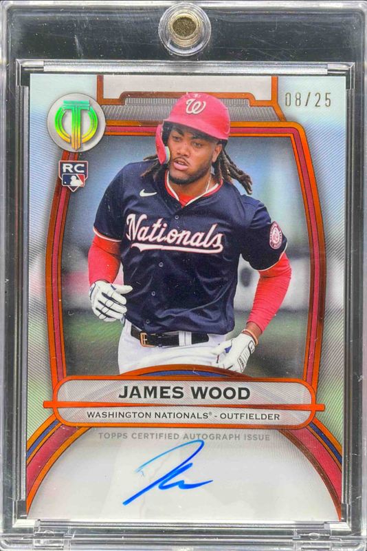 James Wood 2025 Topps Tribute #TA-JWO Tribute Autograph - Orange /25 Rookie RAW