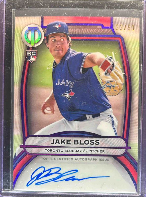 Jake Bloss 2025 Topps Tribute #TA-JB Tribute Autograph - Purple /50 Rookie RAW
