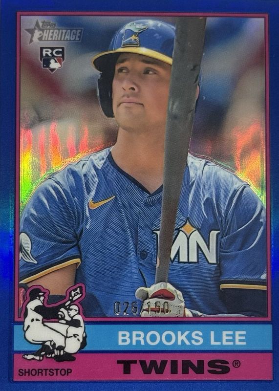 Brooks Lee 2025 Topps Heritage #63 Chrome - Blue Refractor /150 Rookie RAW
