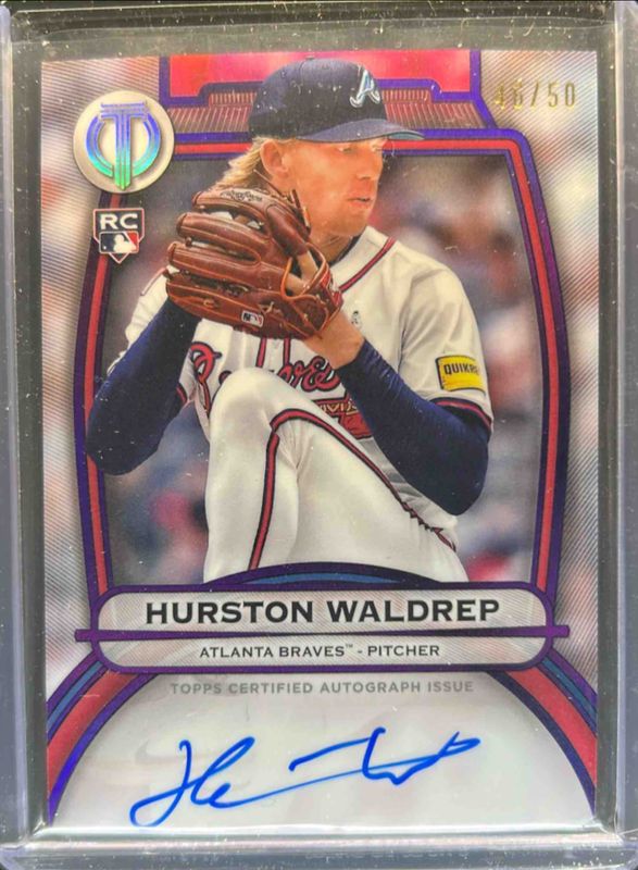 Hurston Waldrep 2025 Topps Tribute #TA-HW Tribute Autograph - Purple /50 Rookie RAW