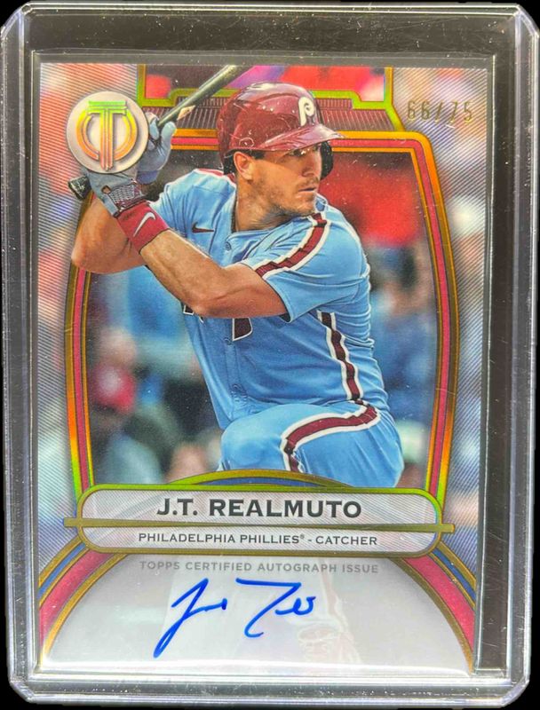 JT Realmuto 2025 Topps Tribute #TA-JTR Tribute Autograph - Gold /75 RAW