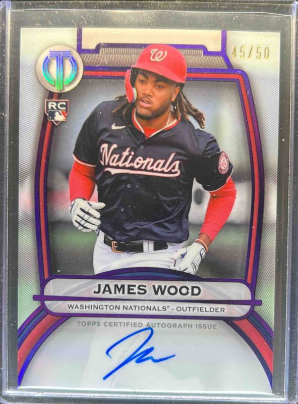 James Wood 2025 Topps Tribute #TA-JWO Tribute Autograph - Purple /50 Rookie RAW