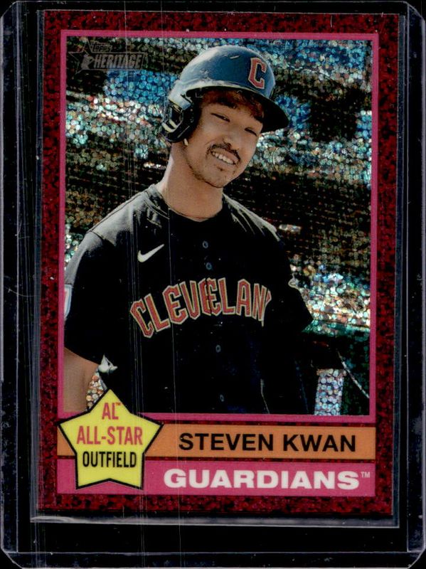 Steven Kwan 2025 Topps Heritage #475 Chrome - Burgundy Sparkle Refractor RAW