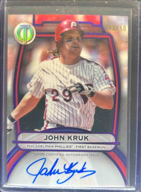 John Kruk 2025 Topps Tribute #TA-JK Tribute Autograph - Purple /50 RAW