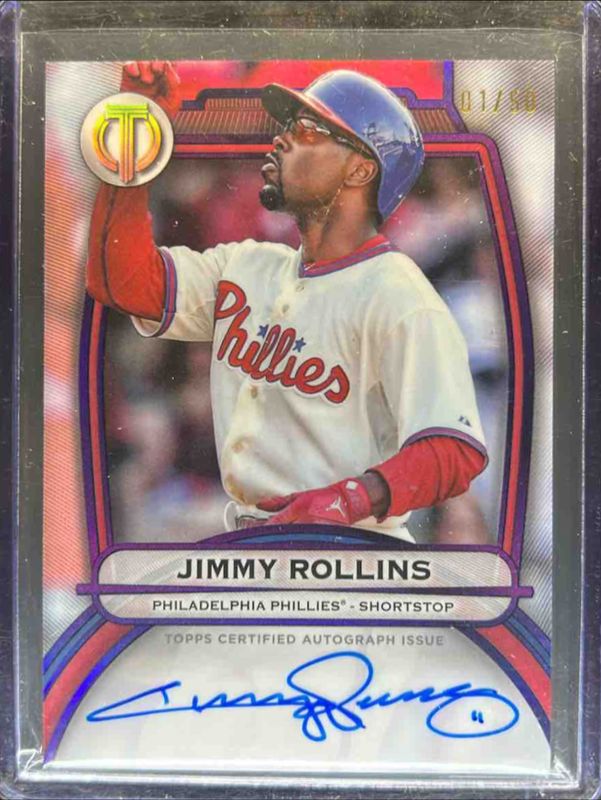 Jimmy Rollins 2025 Topps Tribute #TA-JROL Tribute Autograph - Purple /50 RAW