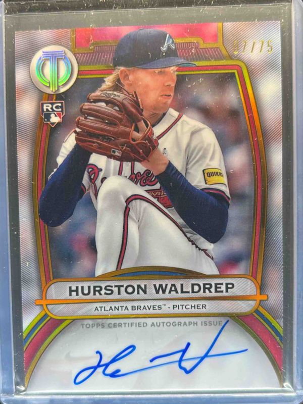 Hurston Waldrep 2025 Topps Tribute #TA-HW Tribute Autograph - Gold /75 Rookie RAW