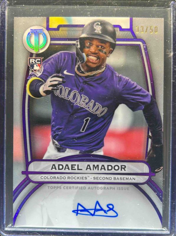Adael Amador 2025 Topps Tribute #TA-AA Tribute Autograph - Purple /50 Rookie RAW
