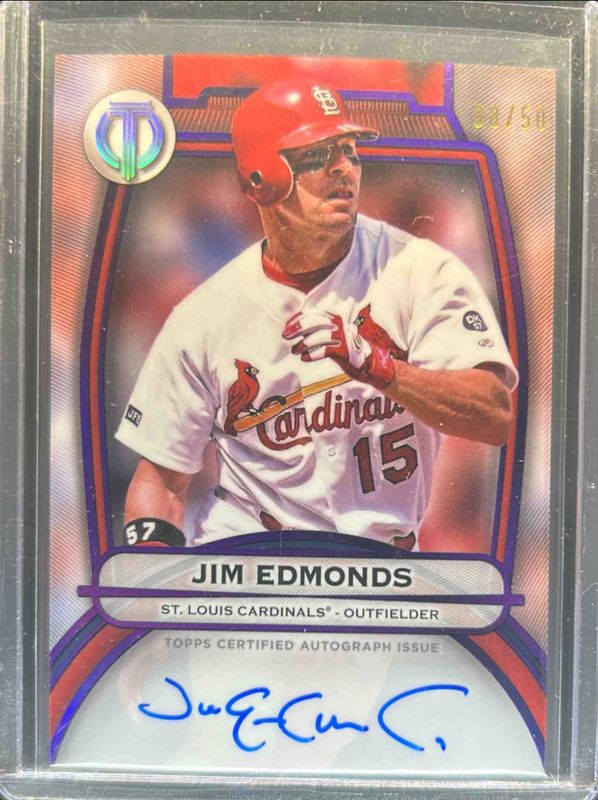 Jim Edmonds 2025 Topps Tribute #TA-JE Tribute Autograph - Purple /50 RAW