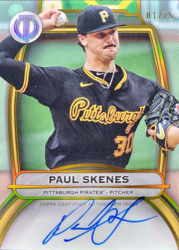 Paul Skenes 2025 Topps Tribute #TA-SKE Tribute Autograph - Gold /75 RAW